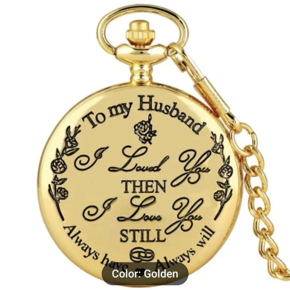 Engraved Vintage Quartz Pendant Pocket Watch to my Husband with clip chain - Picture 1 of 5